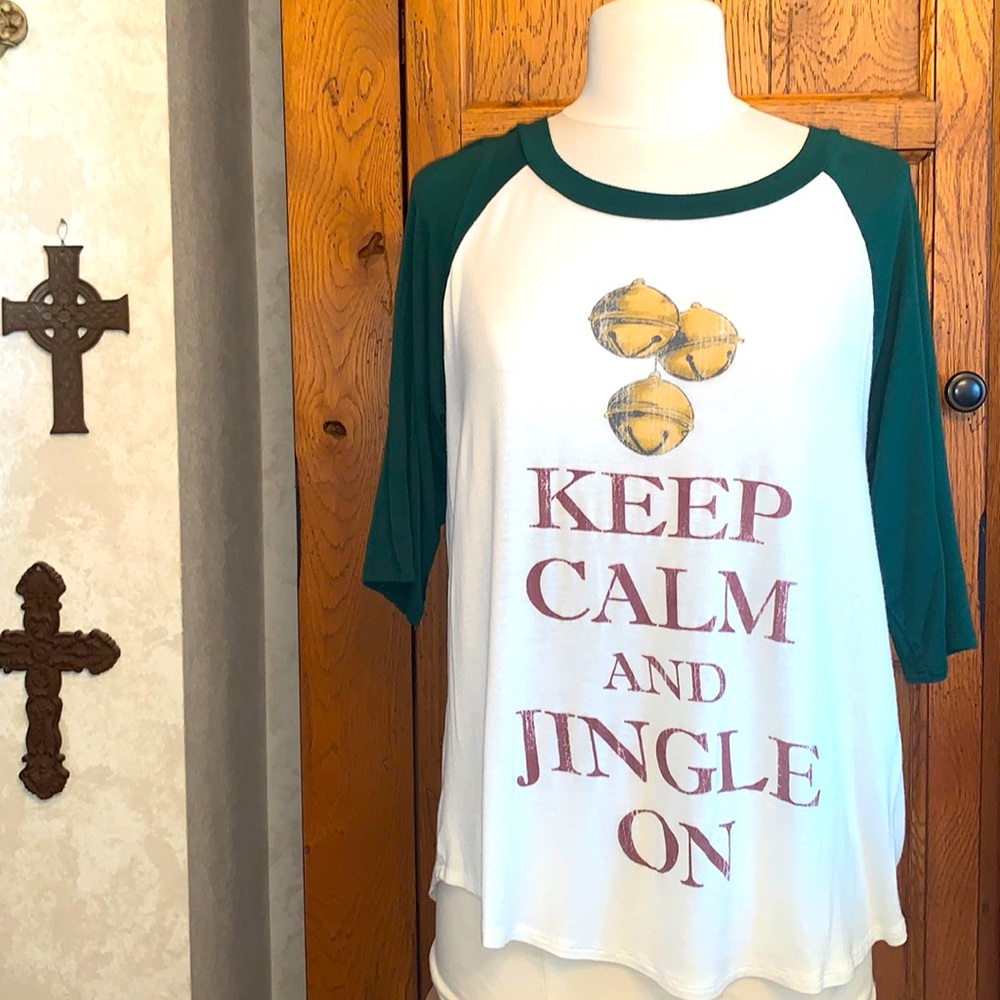 🎄Christmas 3/4 Slv Tee “KEEP CALM and JINGLE ON” Size Medium🎅🏼